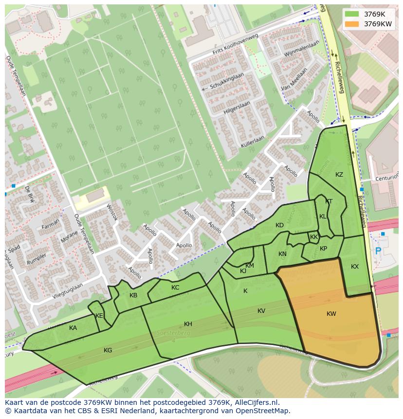 Afbeelding van het postcodegebied 3769 KW op de kaart.