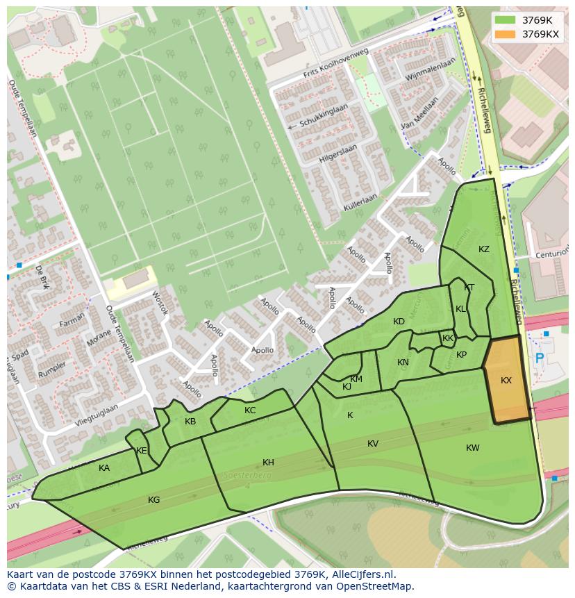 Afbeelding van het postcodegebied 3769 KX op de kaart.