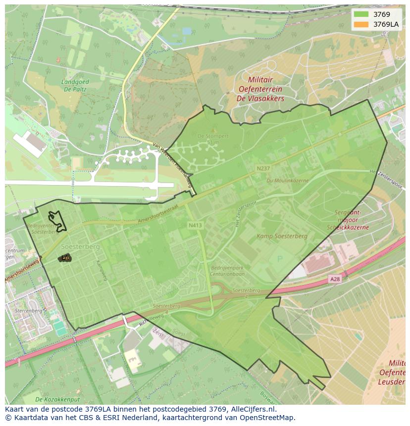 Afbeelding van het postcodegebied 3769 LA op de kaart.