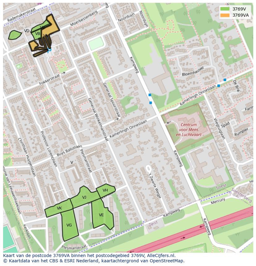 Afbeelding van het postcodegebied 3769 VA op de kaart.