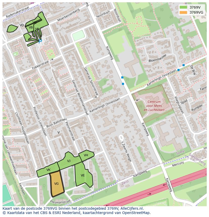 Afbeelding van het postcodegebied 3769 VG op de kaart.