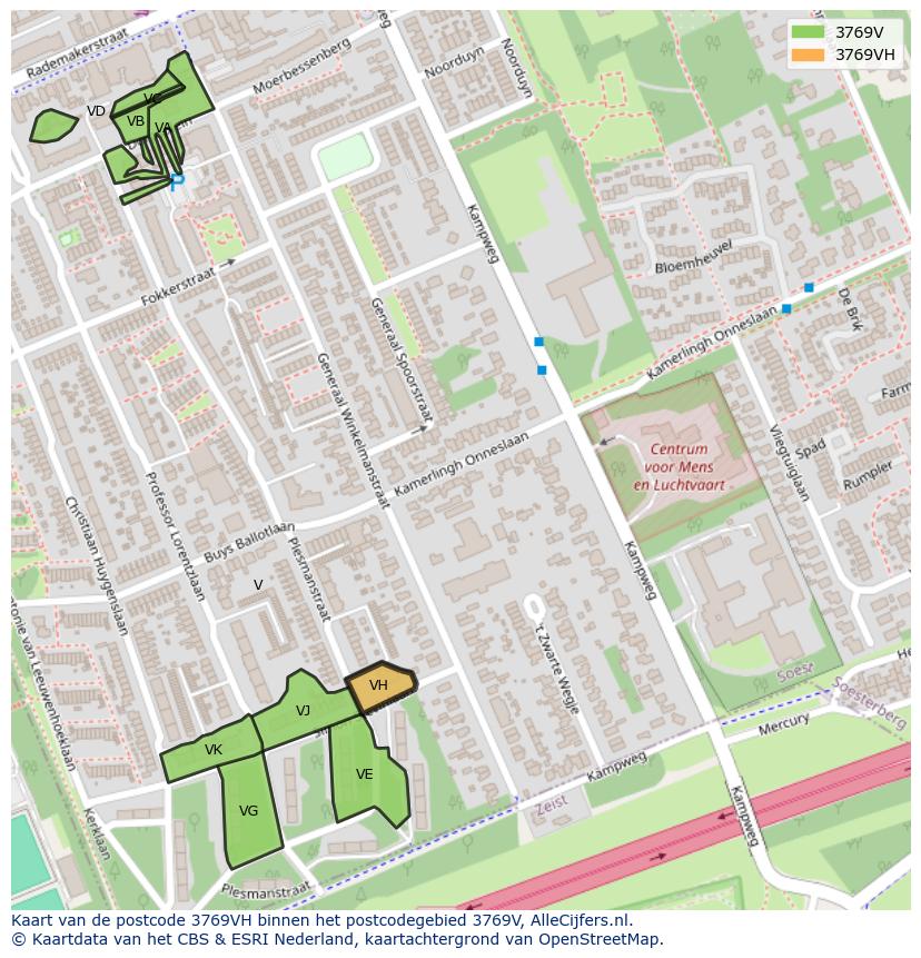 Afbeelding van het postcodegebied 3769 VH op de kaart.
