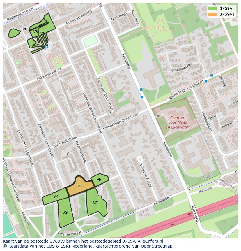 Afbeelding van het postcodegebied 3769 VJ op de kaart.