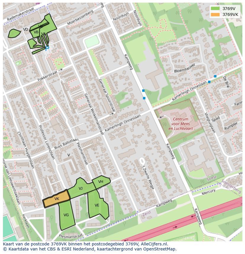 Afbeelding van het postcodegebied 3769 VK op de kaart.