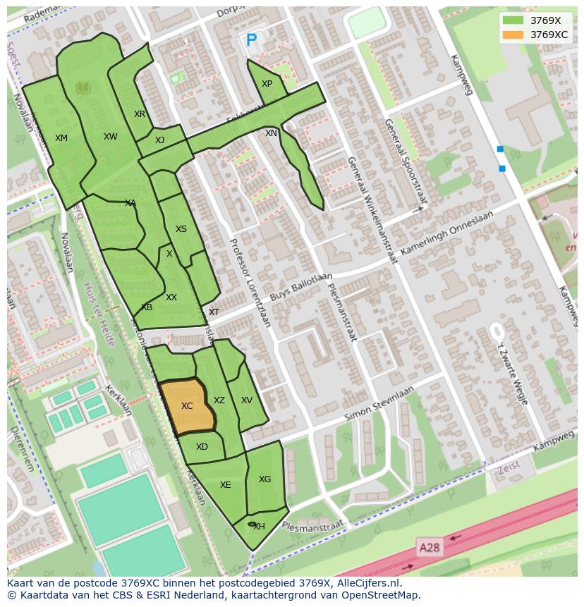 Afbeelding van het postcodegebied 3769 XC op de kaart.
