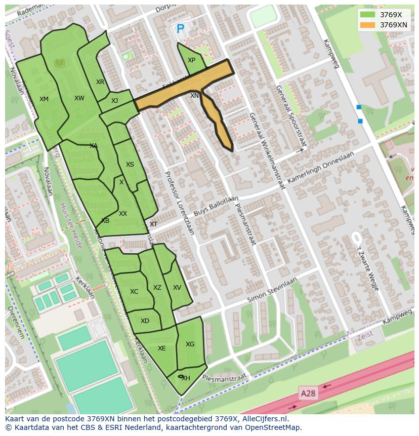 Afbeelding van het postcodegebied 3769 XN op de kaart.