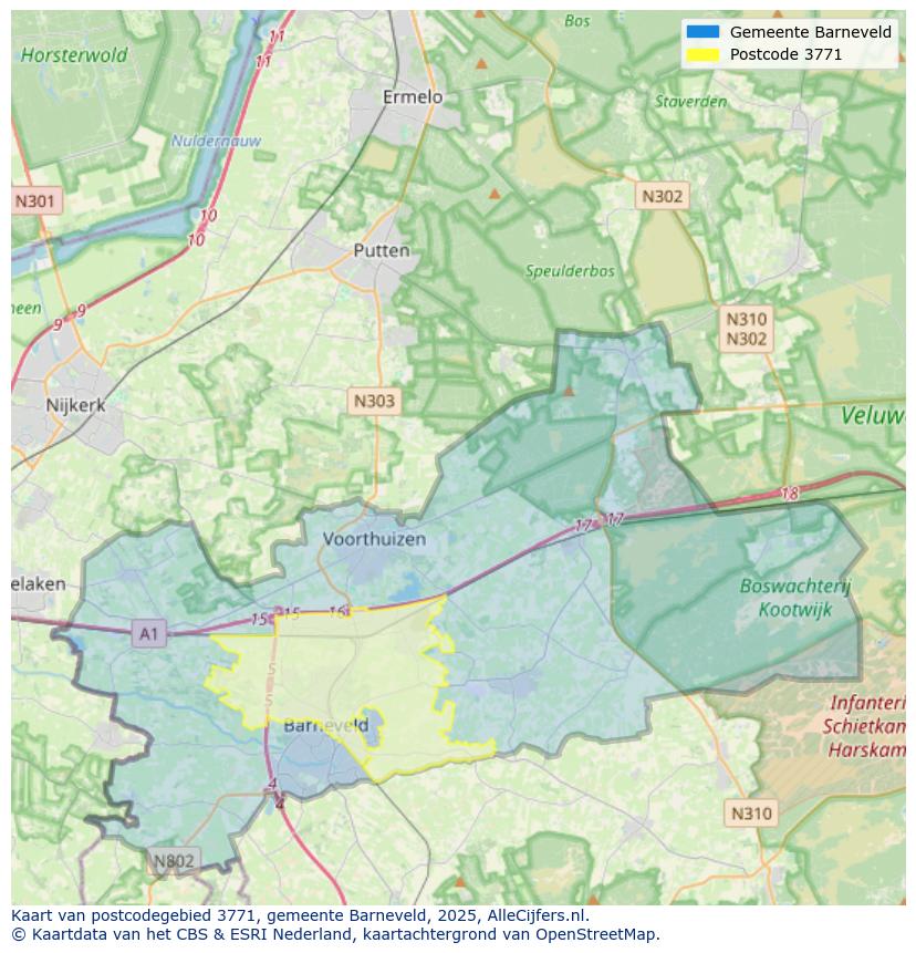 Afbeelding van het postcodegebied 3771 op de kaart.