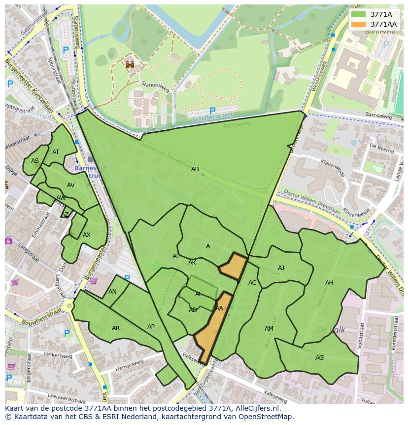 Afbeelding van het postcodegebied 3771 AA op de kaart.