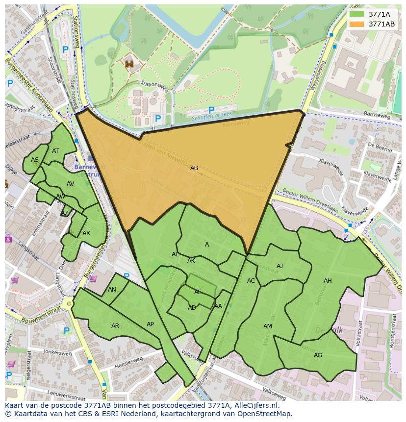 Afbeelding van het postcodegebied 3771 AB op de kaart.