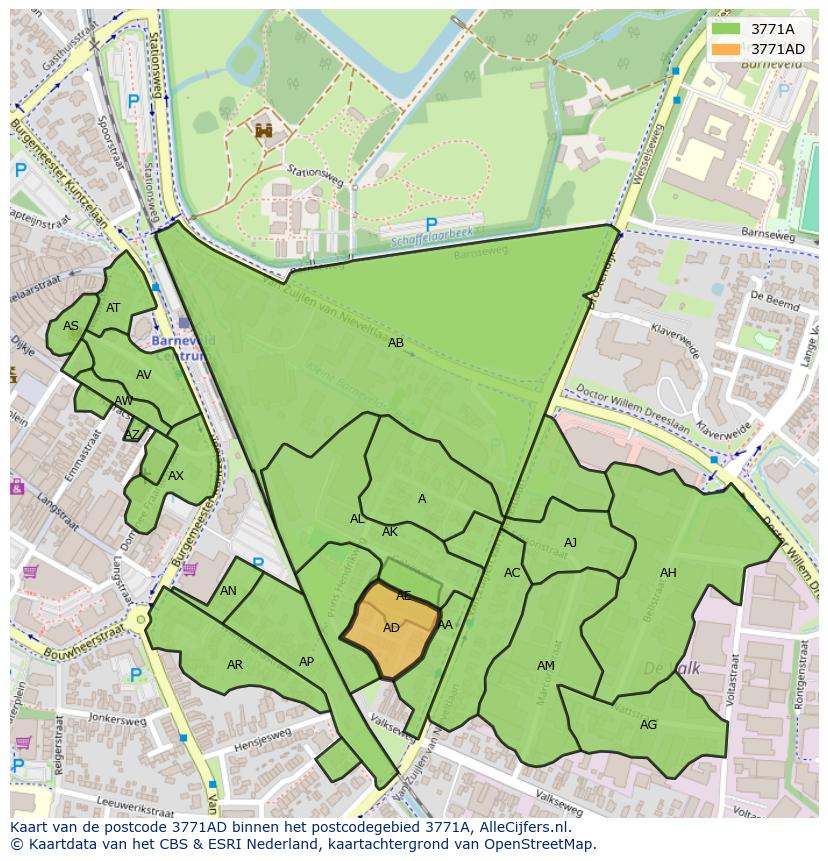 Afbeelding van het postcodegebied 3771 AD op de kaart.