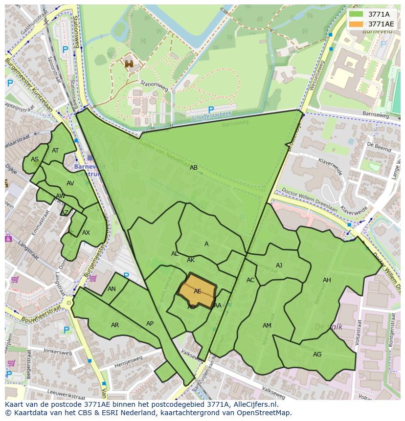 Afbeelding van het postcodegebied 3771 AE op de kaart.