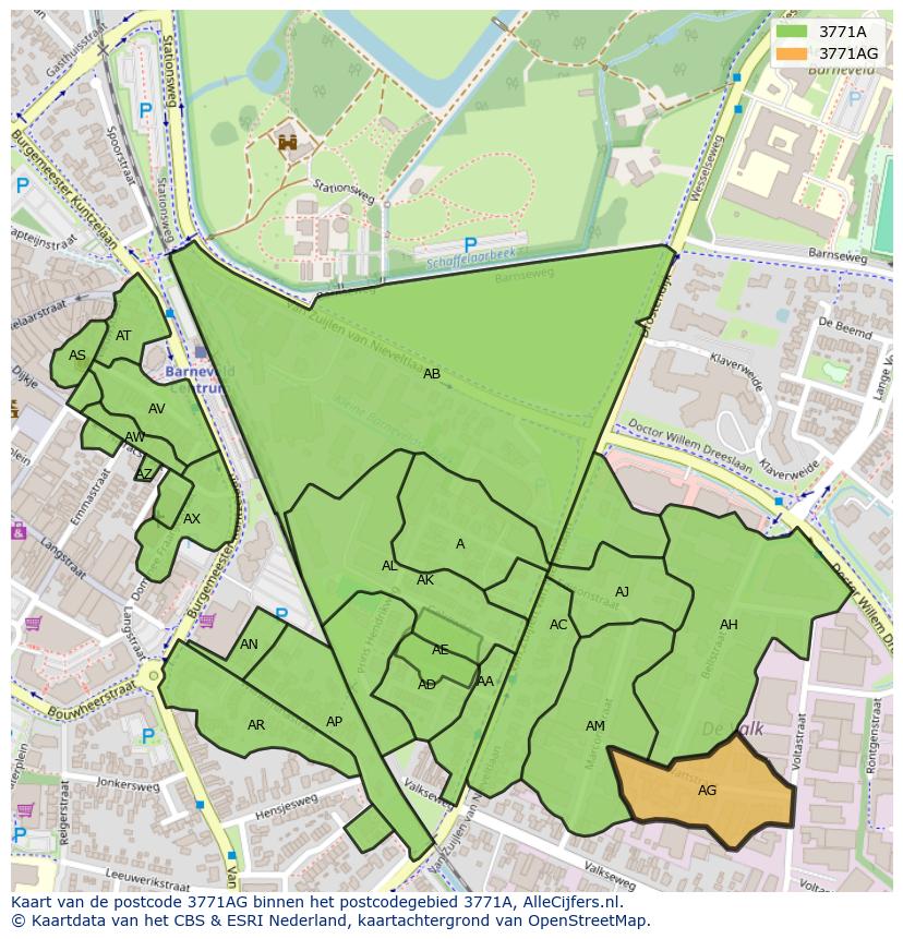 Afbeelding van het postcodegebied 3771 AG op de kaart.