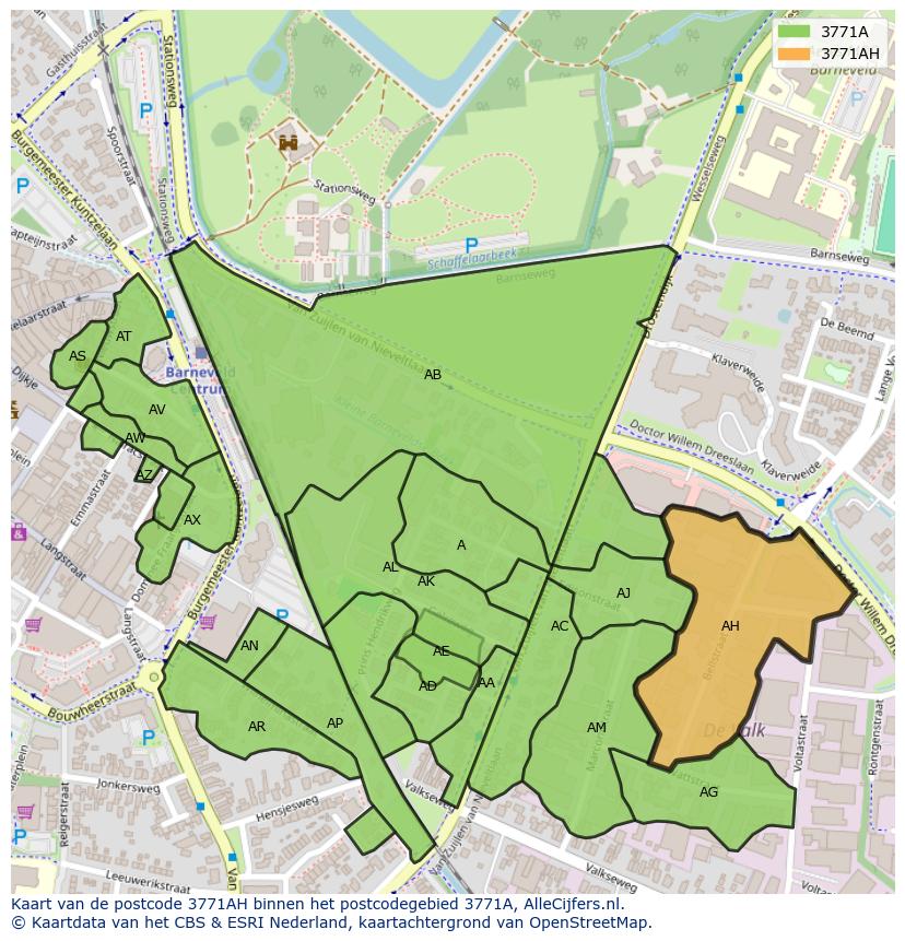 Afbeelding van het postcodegebied 3771 AH op de kaart.