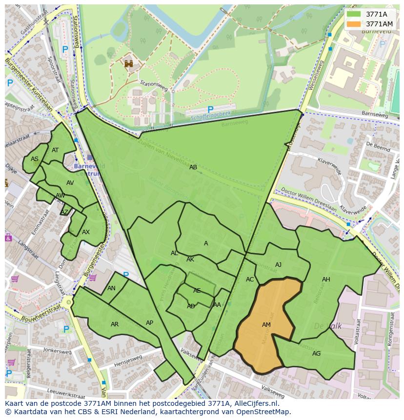 Afbeelding van het postcodegebied 3771 AM op de kaart.