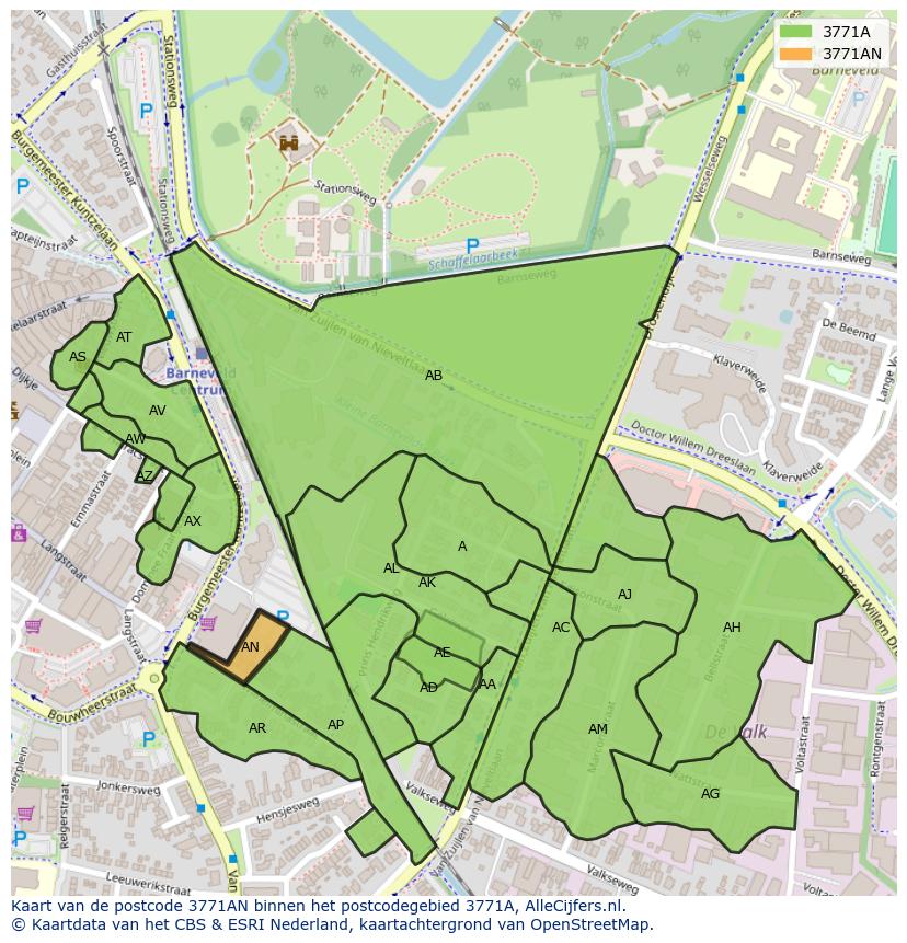 Afbeelding van het postcodegebied 3771 AN op de kaart.
