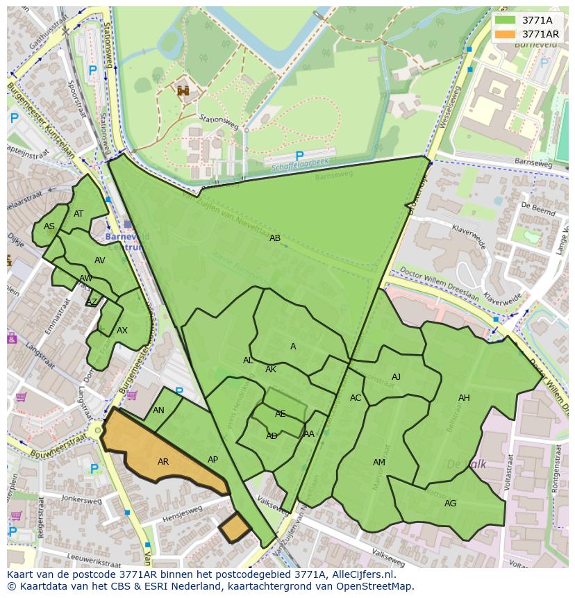 Afbeelding van het postcodegebied 3771 AR op de kaart.