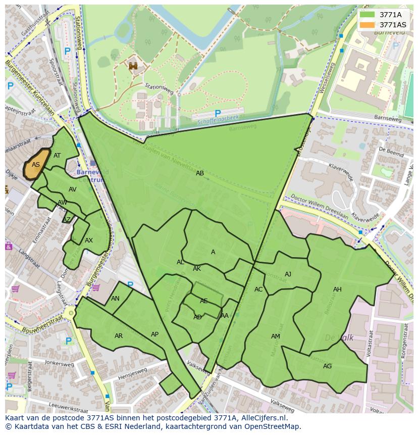 Afbeelding van het postcodegebied 3771 AS op de kaart.