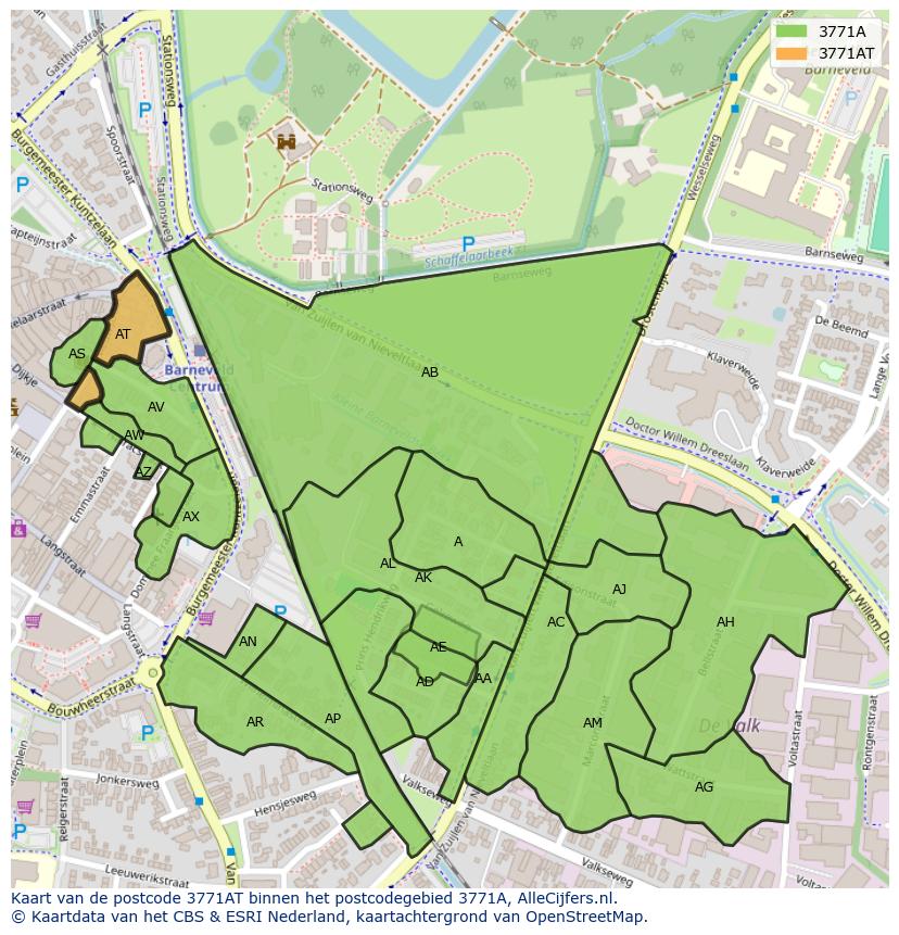 Afbeelding van het postcodegebied 3771 AT op de kaart.