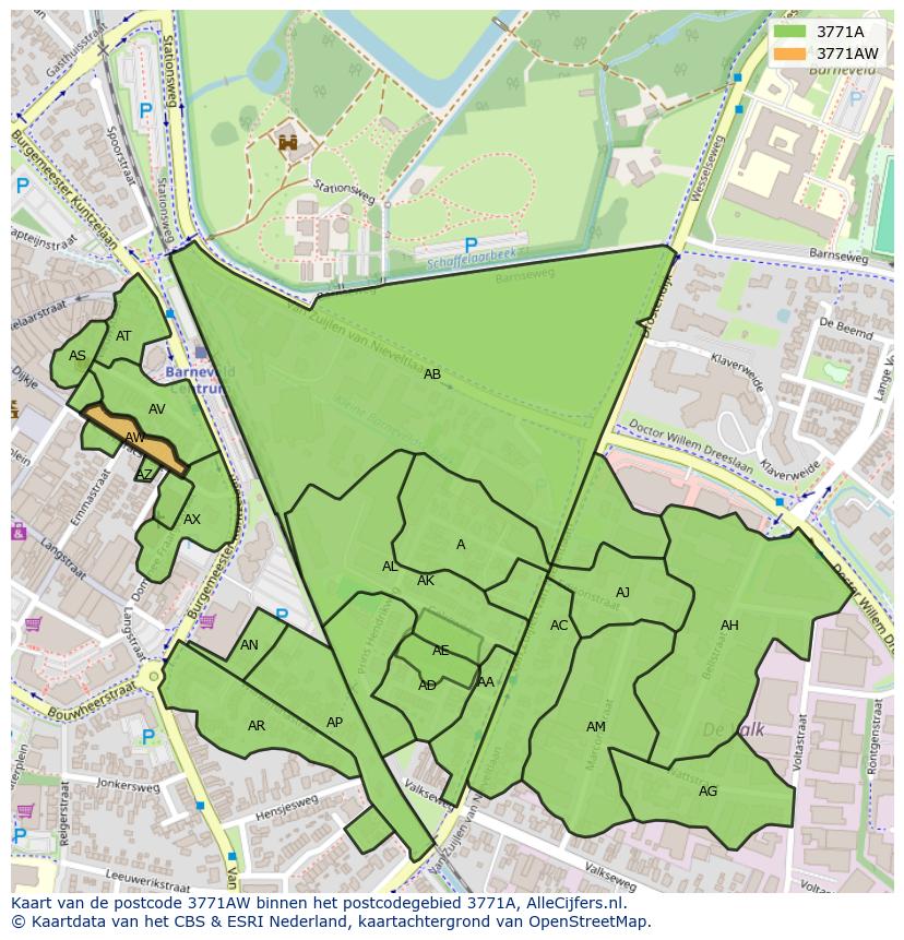 Afbeelding van het postcodegebied 3771 AW op de kaart.