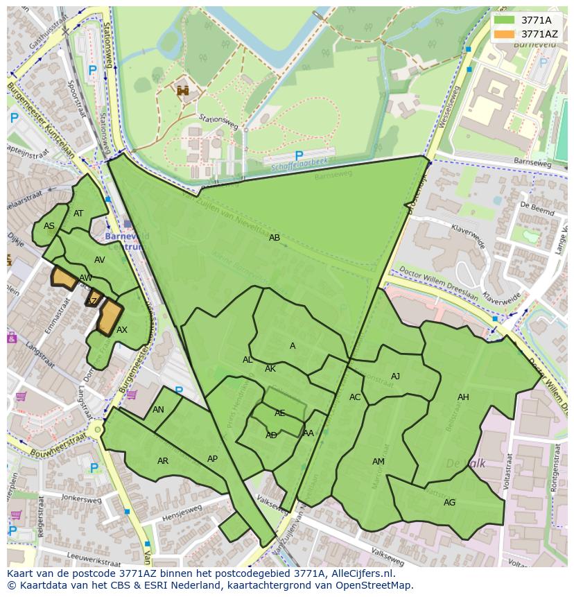 Afbeelding van het postcodegebied 3771 AZ op de kaart.