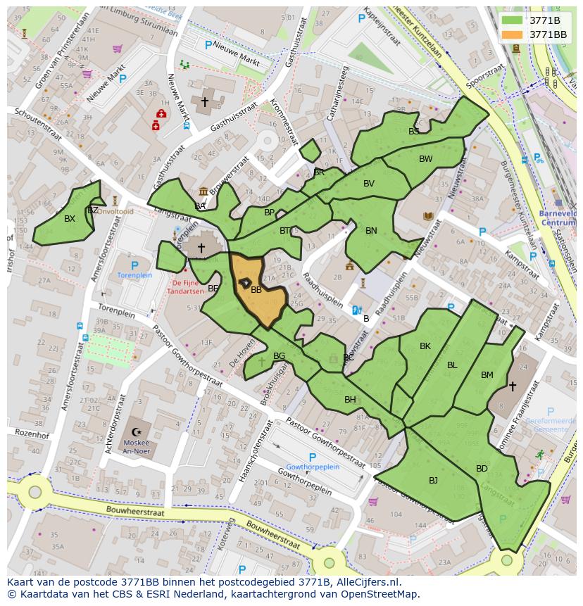 Afbeelding van het postcodegebied 3771 BB op de kaart.