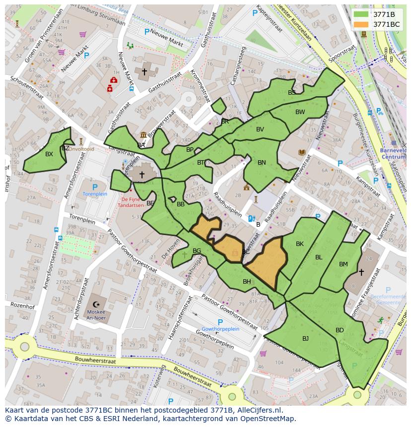 Afbeelding van het postcodegebied 3771 BC op de kaart.