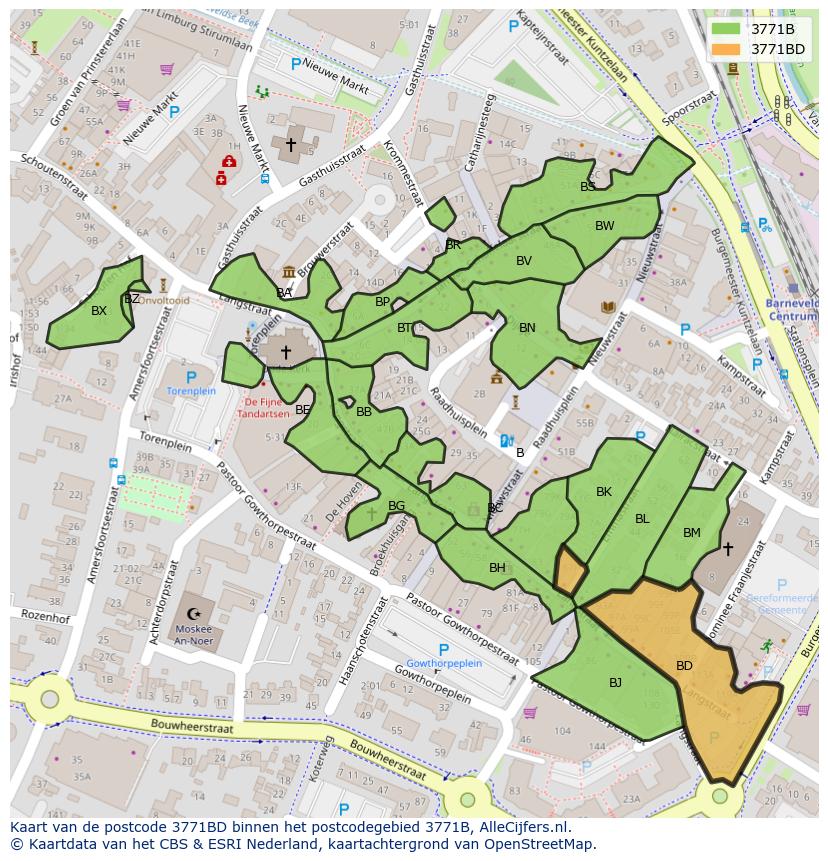Afbeelding van het postcodegebied 3771 BD op de kaart.