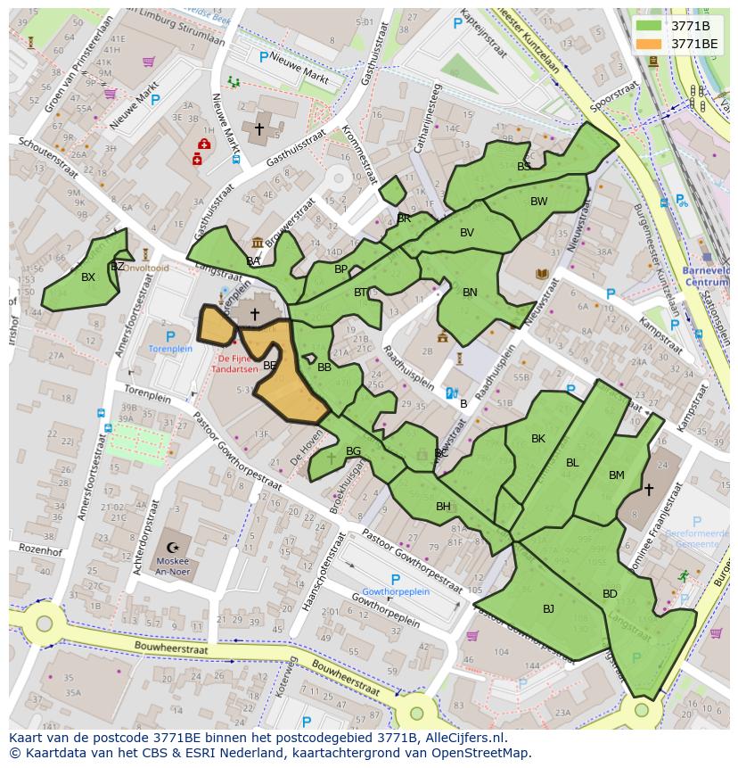 Afbeelding van het postcodegebied 3771 BE op de kaart.
