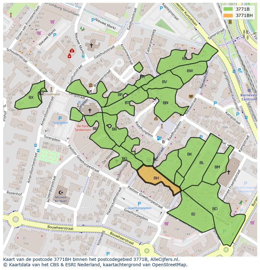 Afbeelding van het postcodegebied 3771 BH op de kaart.