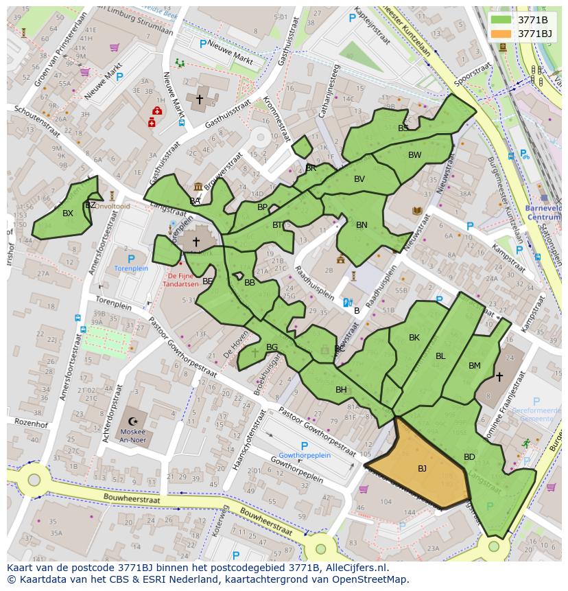 Afbeelding van het postcodegebied 3771 BJ op de kaart.