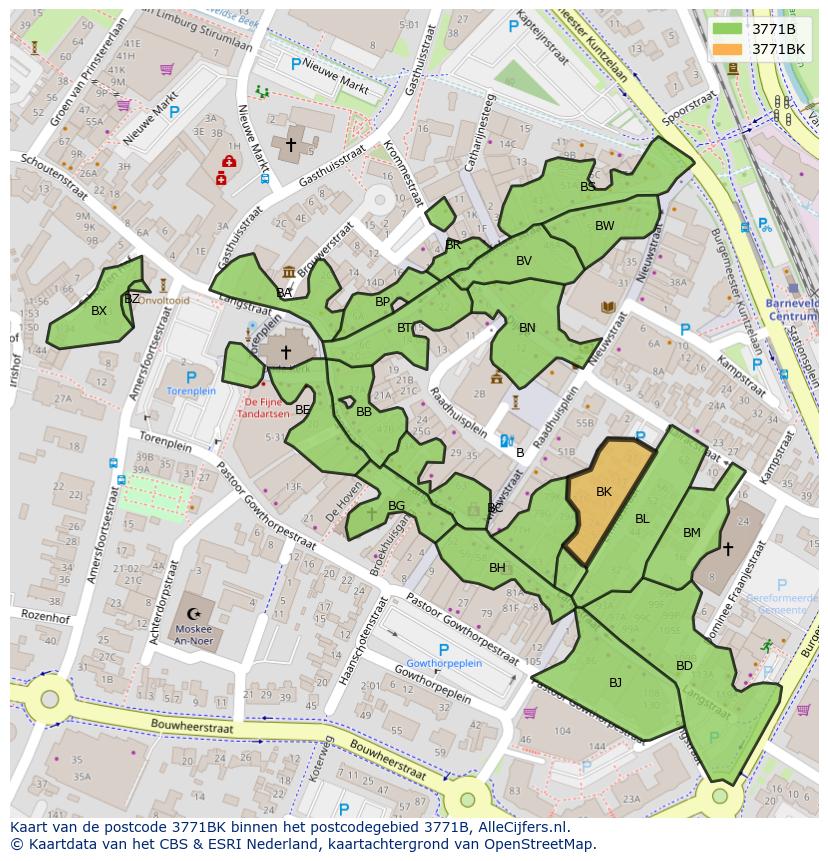 Afbeelding van het postcodegebied 3771 BK op de kaart.