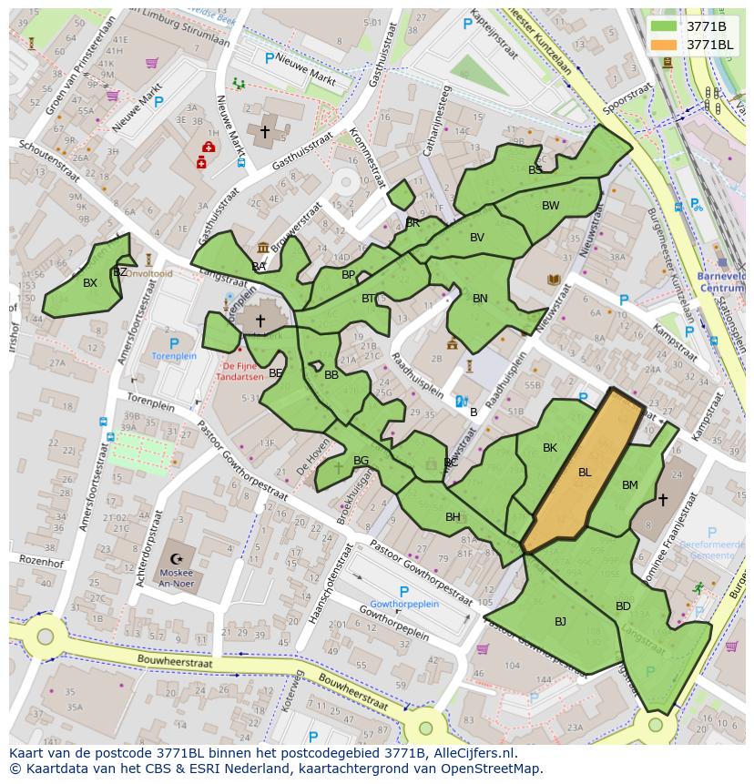 Afbeelding van het postcodegebied 3771 BL op de kaart.