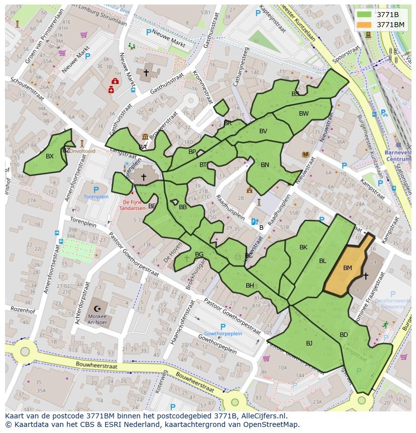 Afbeelding van het postcodegebied 3771 BM op de kaart.