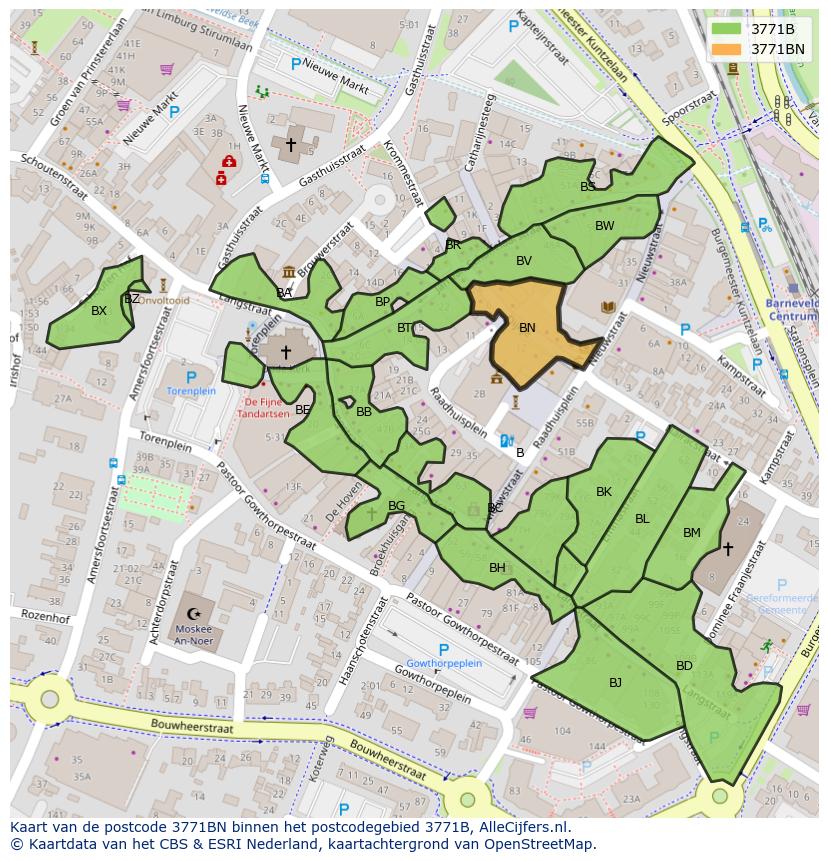 Afbeelding van het postcodegebied 3771 BN op de kaart.