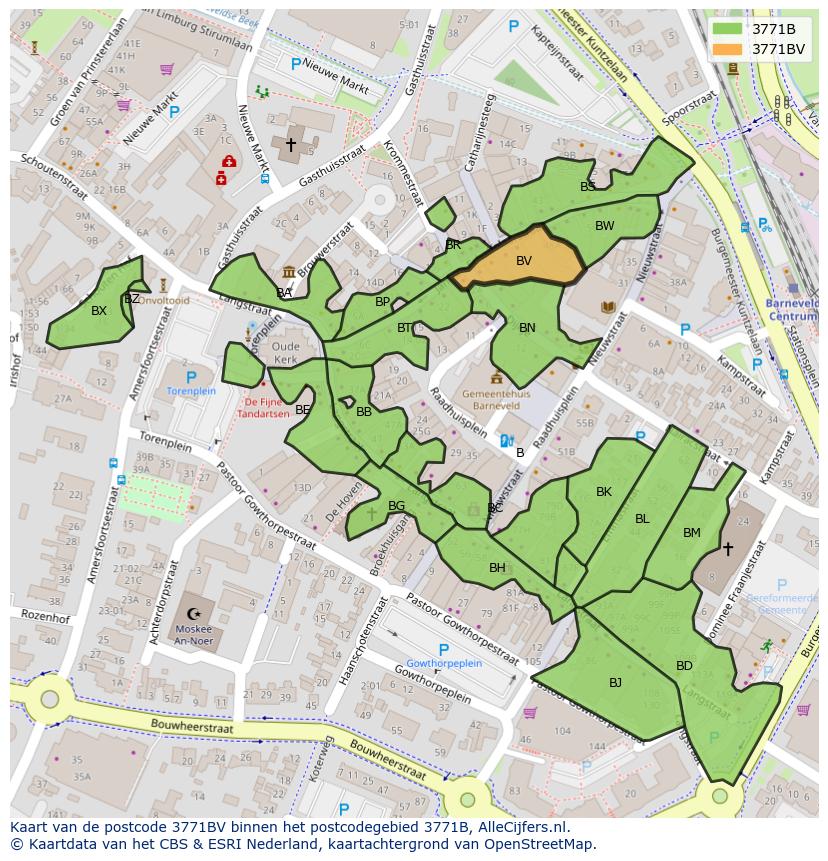 Afbeelding van het postcodegebied 3771 BV op de kaart.