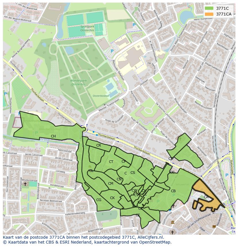 Afbeelding van het postcodegebied 3771 CA op de kaart.