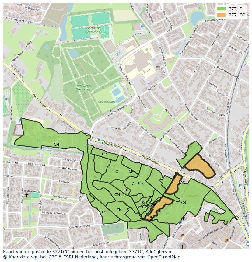 Afbeelding van het postcodegebied 3771 CC op de kaart.