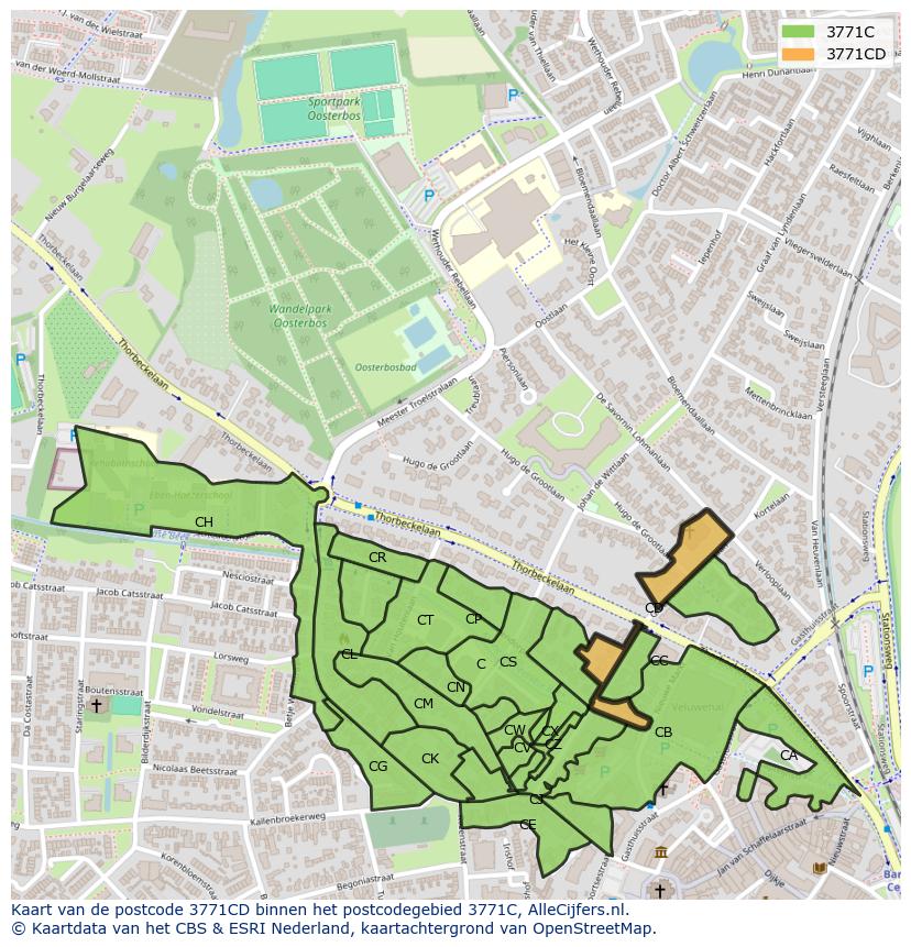 Afbeelding van het postcodegebied 3771 CD op de kaart.