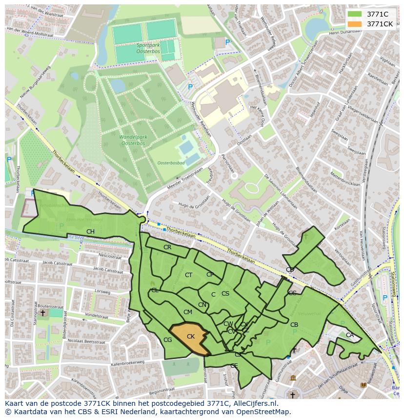 Afbeelding van het postcodegebied 3771 CK op de kaart.