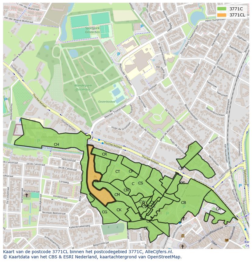 Afbeelding van het postcodegebied 3771 CL op de kaart.