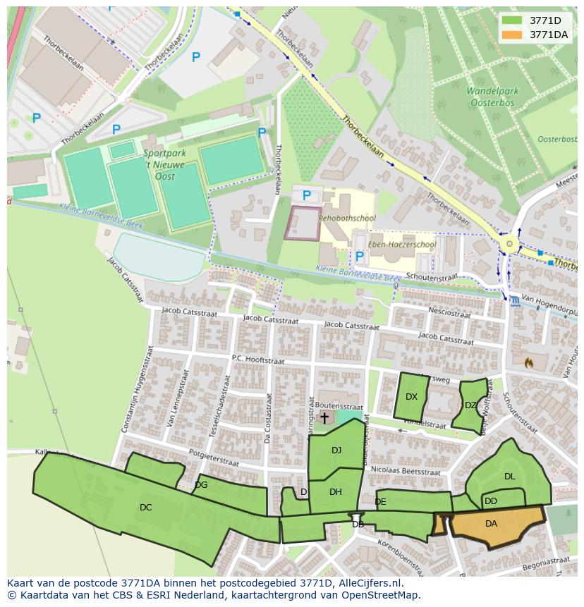 Afbeelding van het postcodegebied 3771 DA op de kaart.