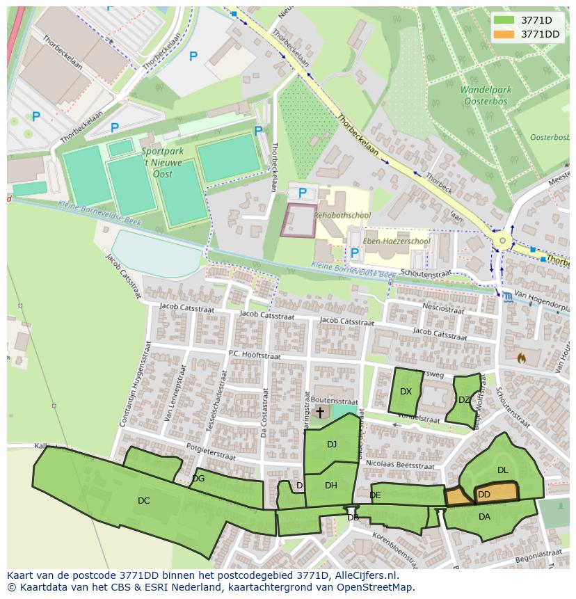 Afbeelding van het postcodegebied 3771 DD op de kaart.