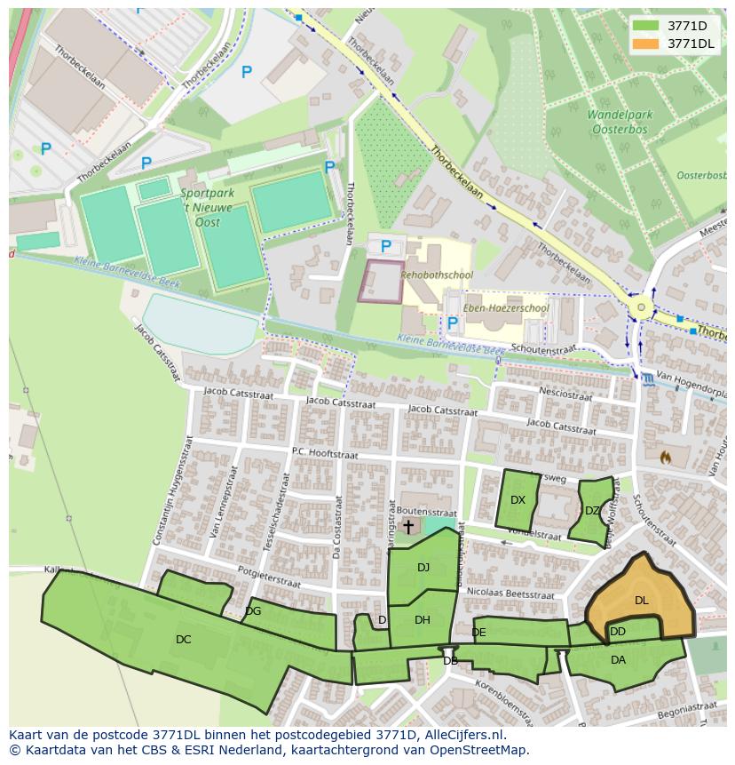 Afbeelding van het postcodegebied 3771 DL op de kaart.