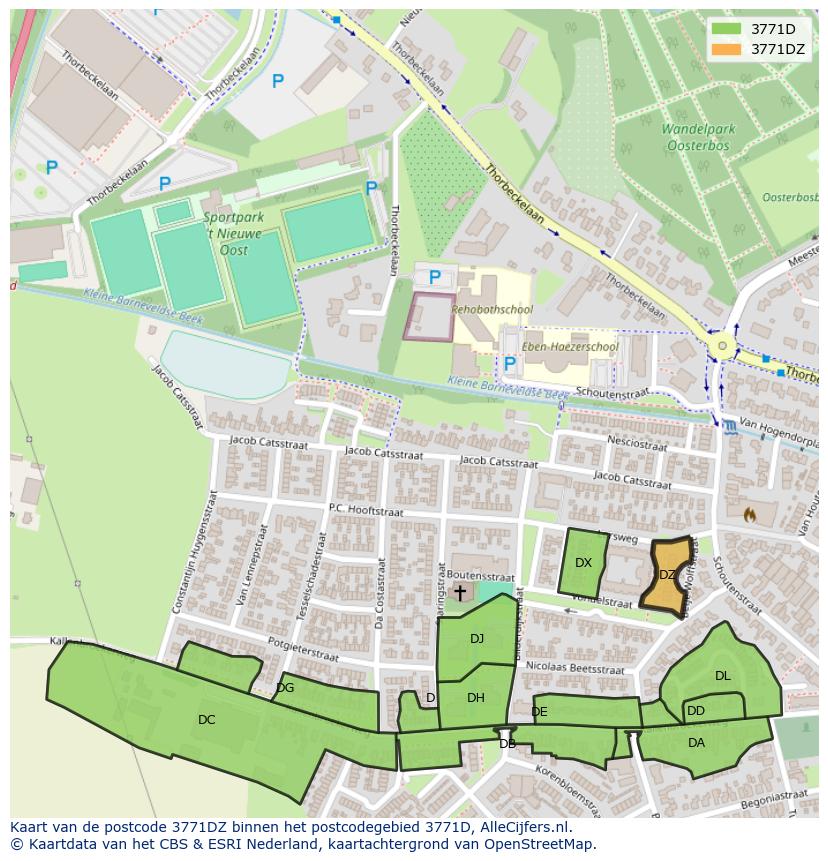 Afbeelding van het postcodegebied 3771 DZ op de kaart.