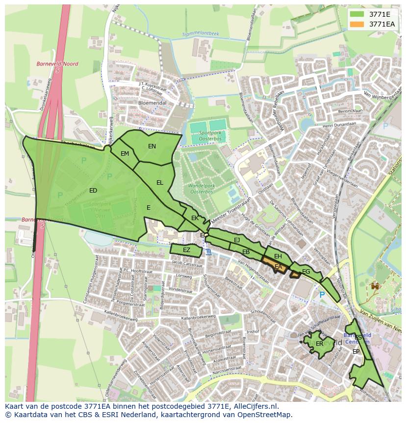 Afbeelding van het postcodegebied 3771 EA op de kaart.