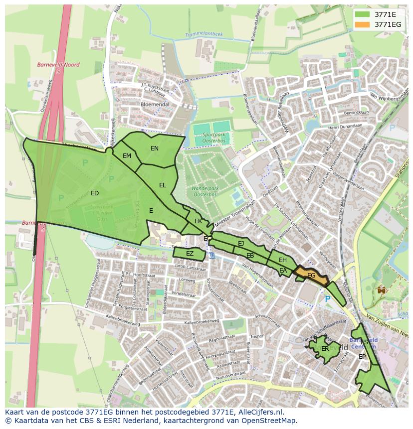 Afbeelding van het postcodegebied 3771 EG op de kaart.