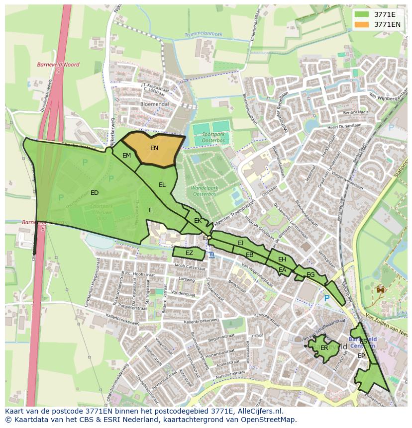 Afbeelding van het postcodegebied 3771 EN op de kaart.