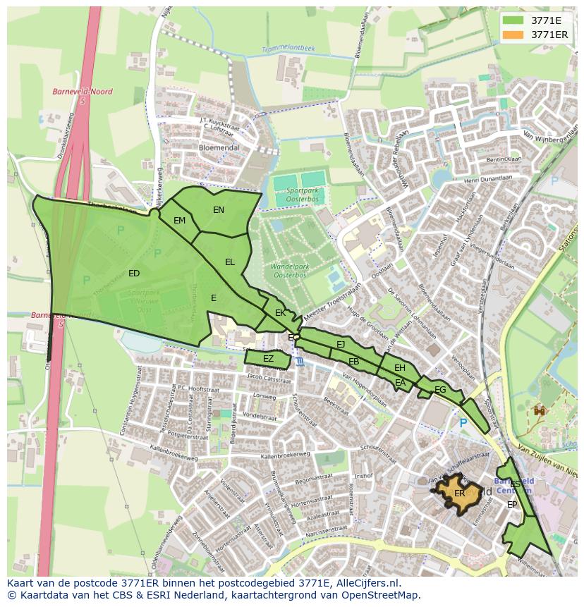 Afbeelding van het postcodegebied 3771 ER op de kaart.