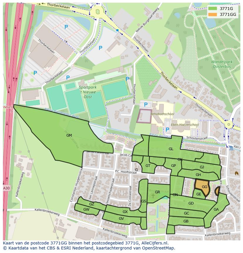 Afbeelding van het postcodegebied 3771 GG op de kaart.