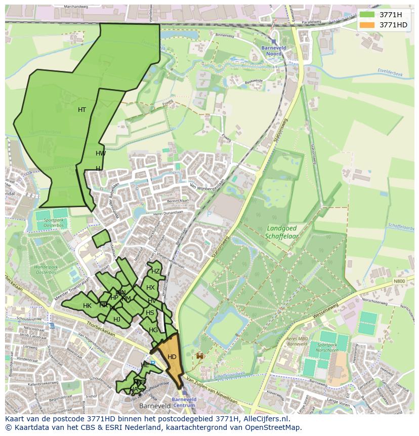 Afbeelding van het postcodegebied 3771 HD op de kaart.